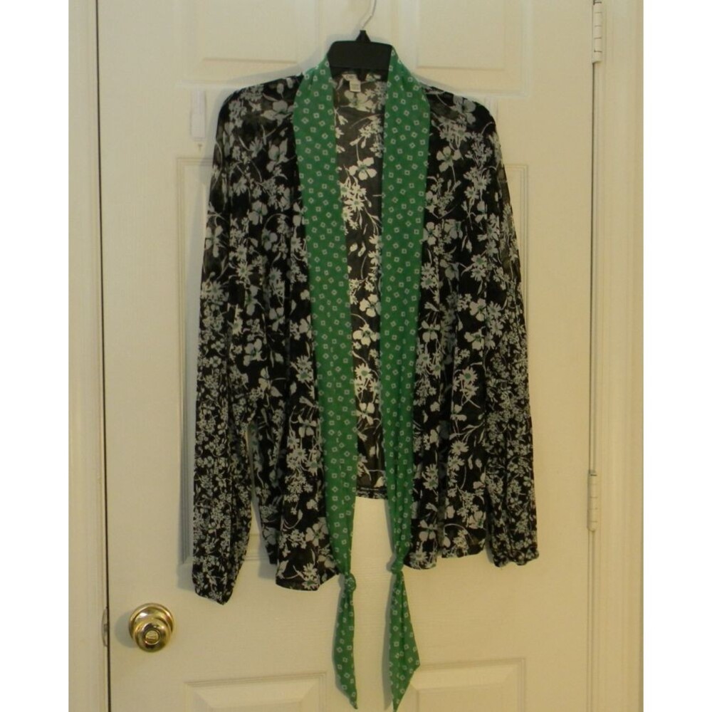 Cato Sheer Layer Overlayer Floral Black White Green Front Tie 22/24W